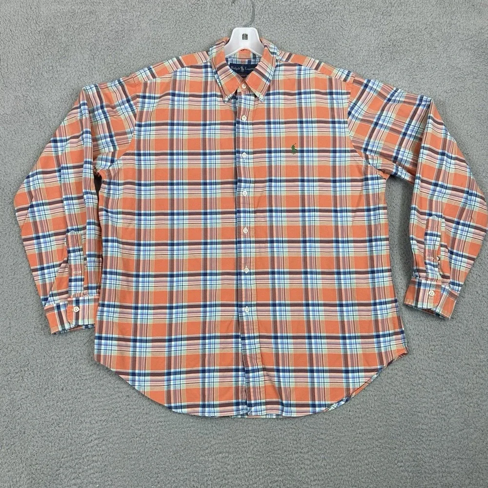 Ralph Lauren Classic Fit Shirt Mens XL Orange Plaid Button Down Pony Logo Cotton